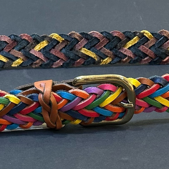 VTG 1980s Capezio New York Multicolor Rainbow Braided Leather Belt Argentina M/L - Picture 2 of 6